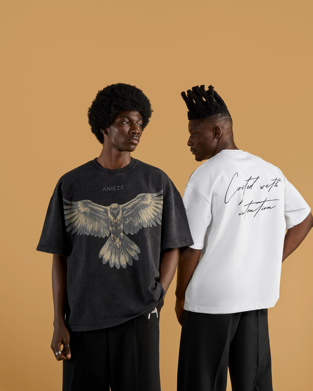 ANIÉZÉ Ascension Tee, Vintage Onyx and Pearl Ivory worn together