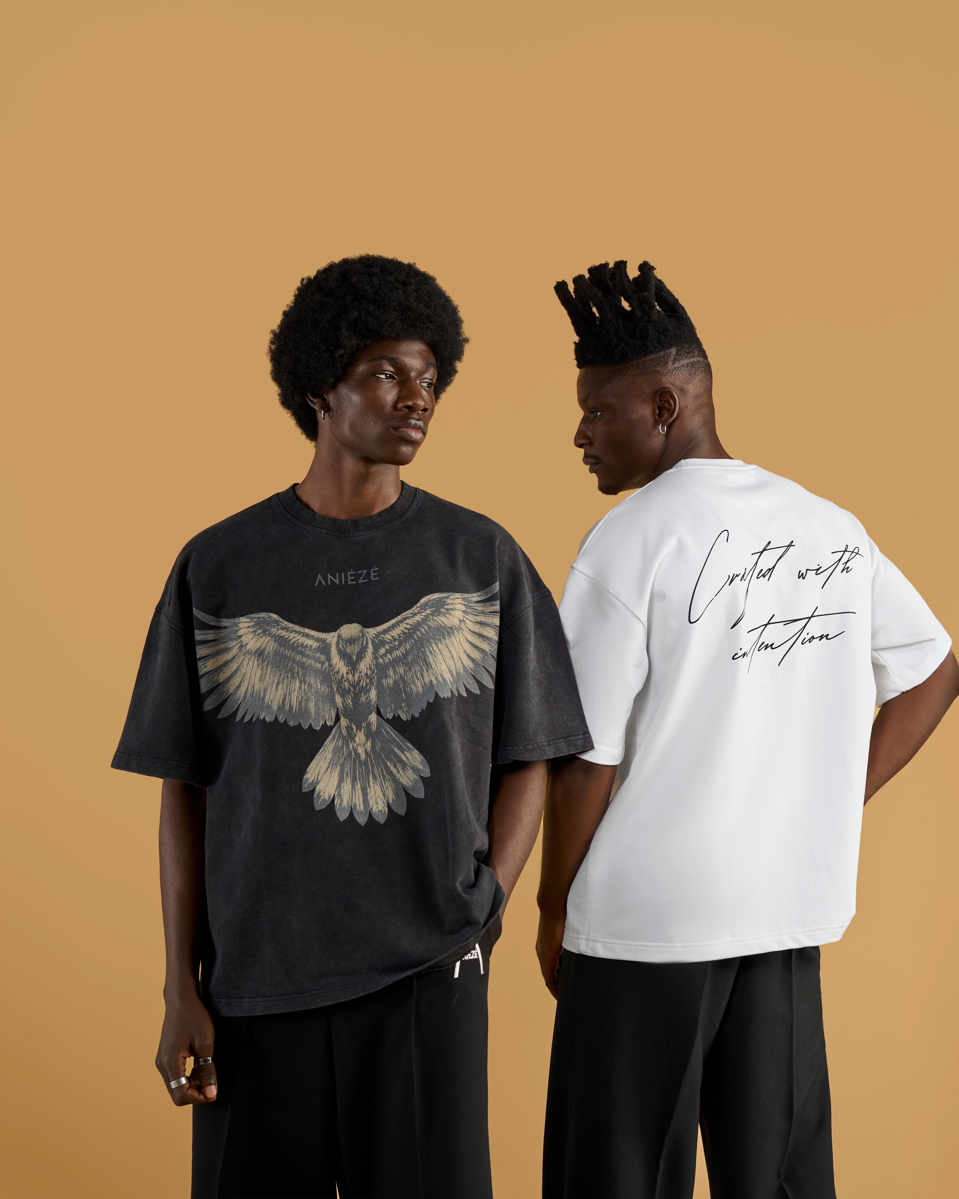 ANIÉZÉ Ascension Tee, Vintage Onyx and Pearl Ivory worn together