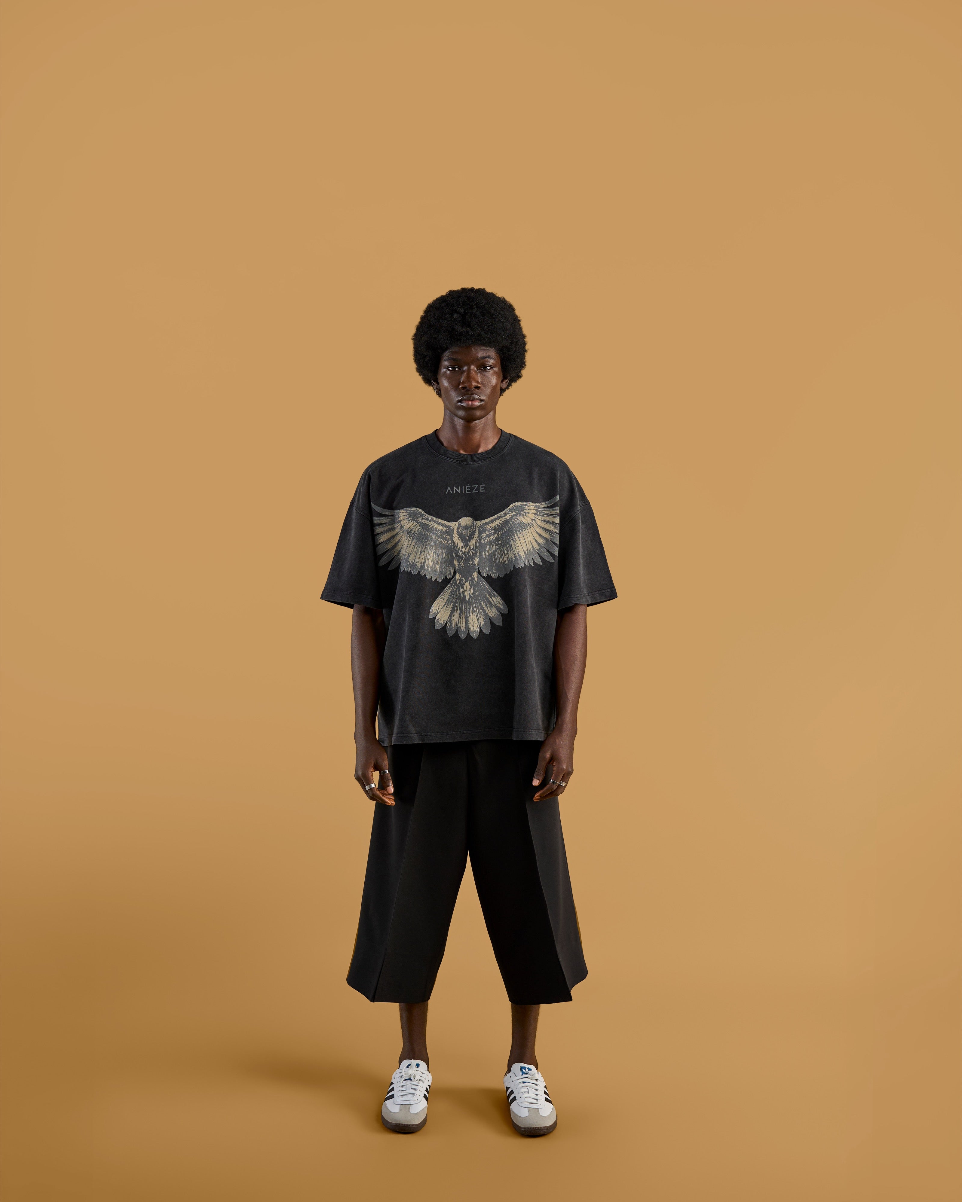 ANIÉZÉ Ascension Tee in Vintage Onyx, full body front view