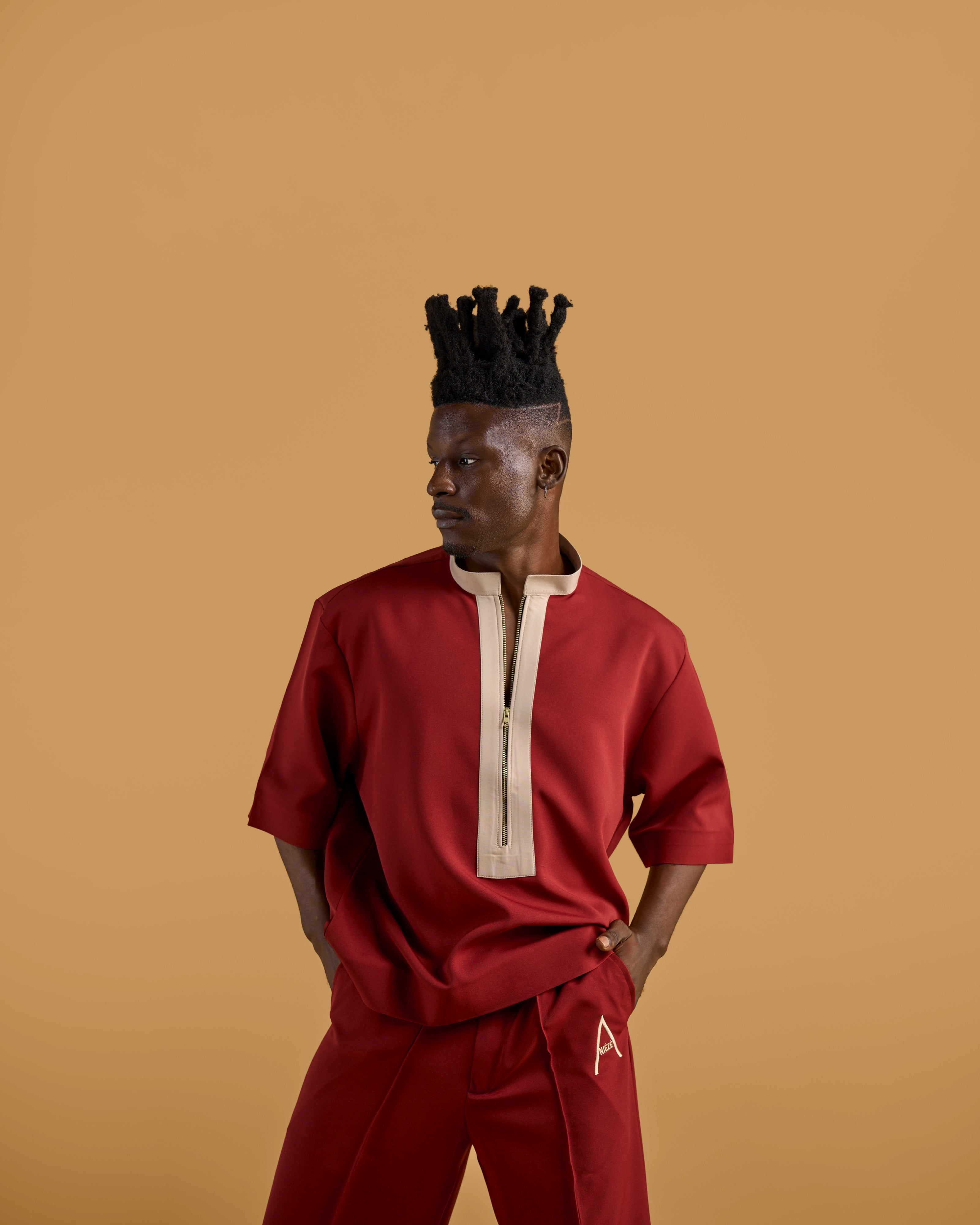 ANIÉZÉ Heritage Quarter Zip Set in Crimson Red