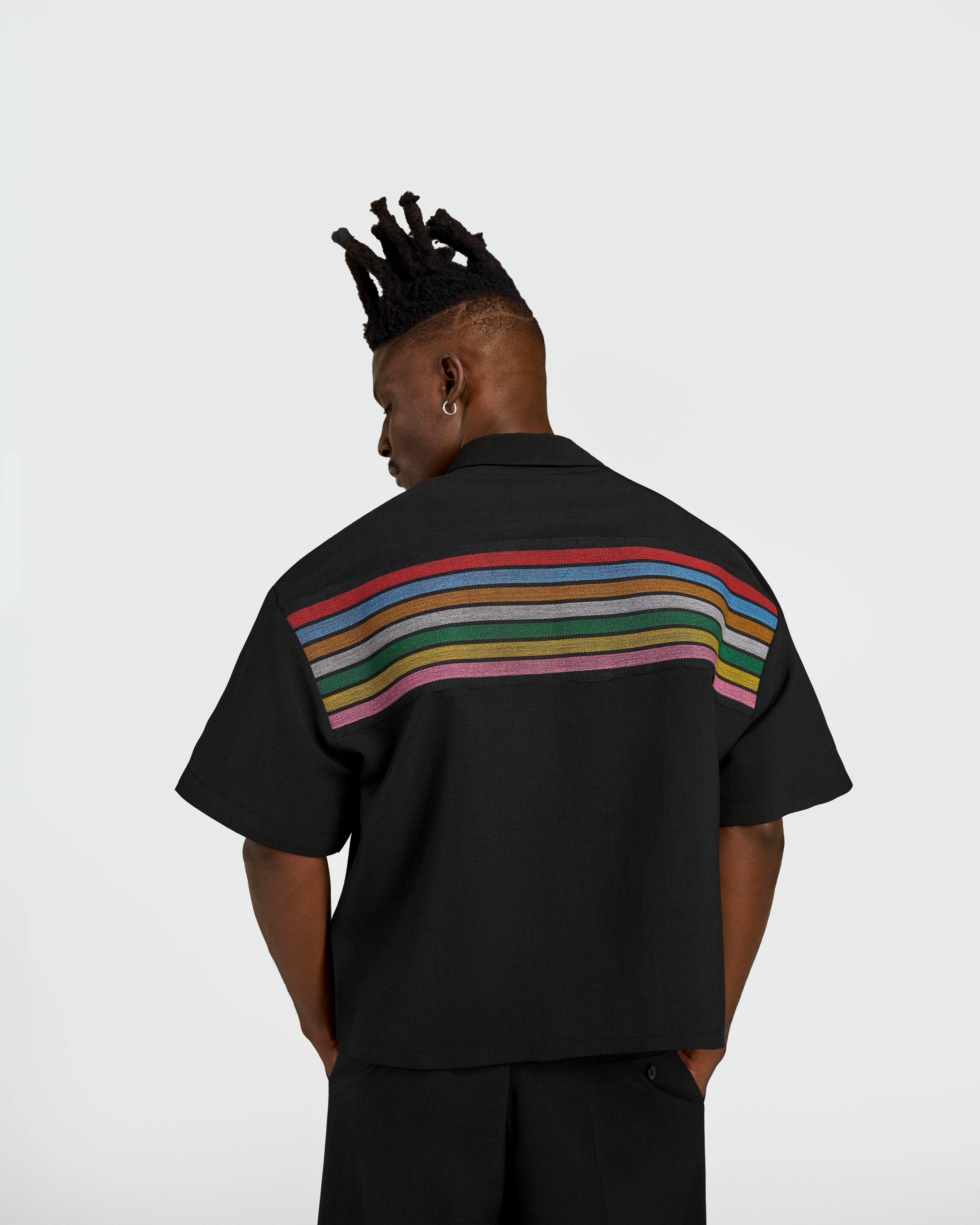 ANIÉZÉ Frame Set worn, back view with Aso-Òkè yoke stripe