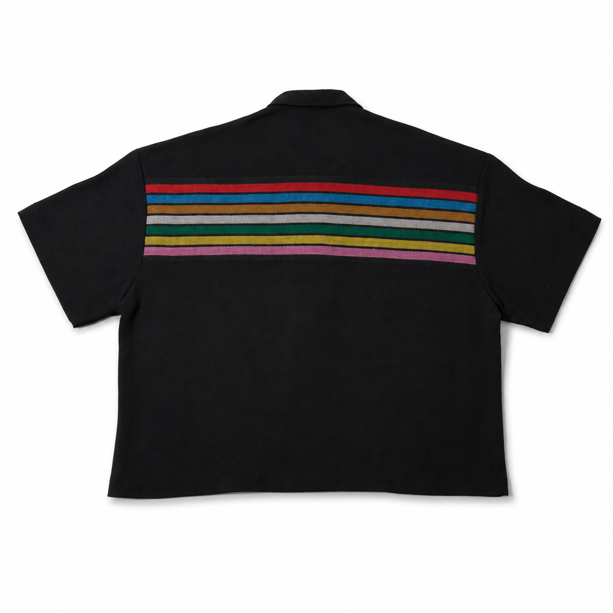 ANIÉZÉ Frame Set zip shirt, flat lay back with Aso-Òkè yoke stripe