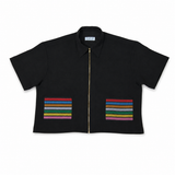 ANIÉZÉ Frame Set zip shirt, flat lay front with Aso-Òkè accent pockets