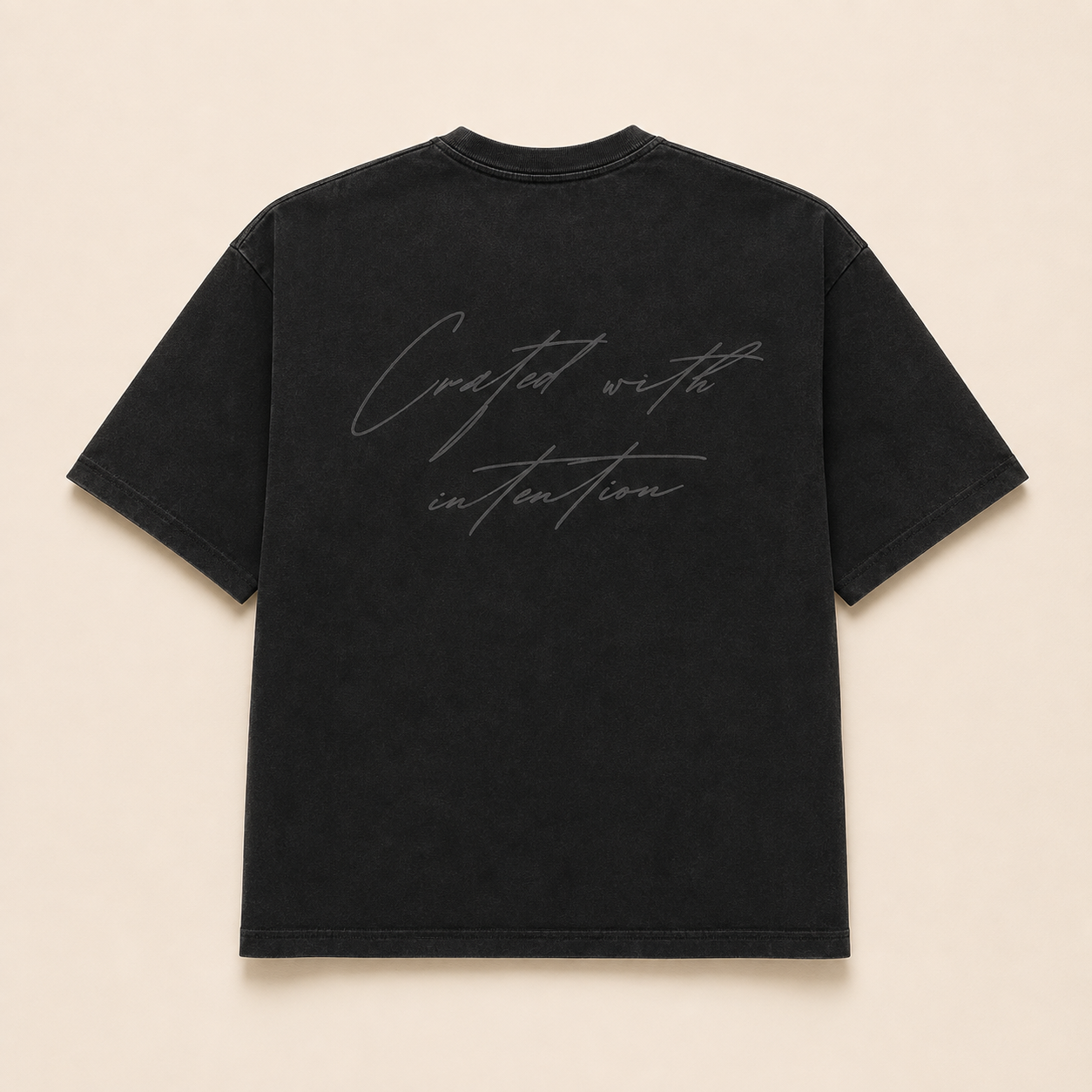 ANIÉZÉ Ascension Tee in Vintage Onyx, back view with Crafted with Intention script